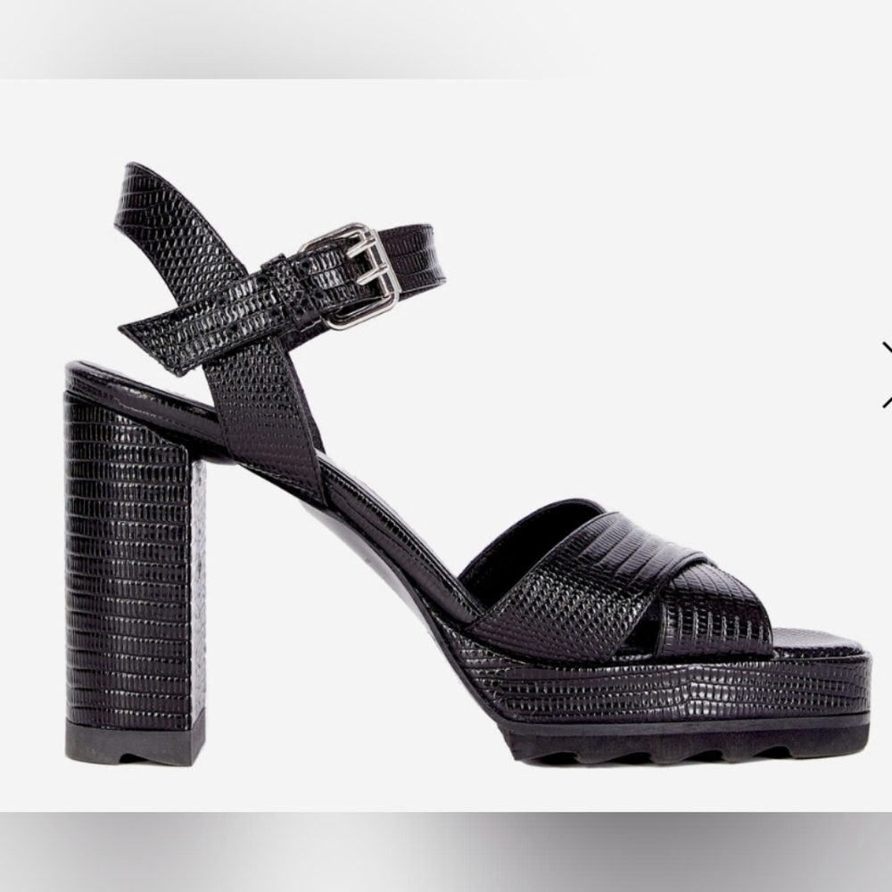 NIB! The Kooples, Black Lizard Effect Leather Heeled Sandal, Size 37/6, NEW!!